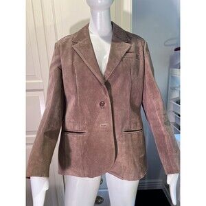 Women's Vintage Full Suede Blazer Jacket Tan Color 2 Button Roth-LeCover
